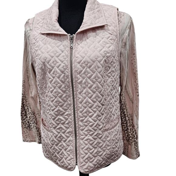 Chicos Pink Zip Front Quilted Vest & Scoop Neck Pink Animal Print Top Small - Picture 1 of 16
